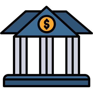 Banka simgesi renk ana hatları vektörü oluşturuluyor