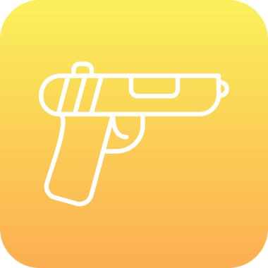 Dolu askeri silah ikonu beyaz arka planda izole edildi. Askeri silah işareti. Sarı kare düğme. vektör.