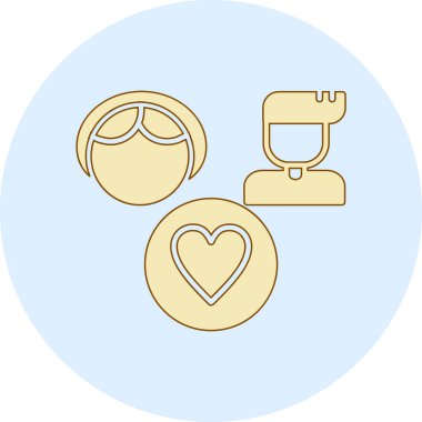 Kalp ve yüzüklerle dört renkli simge seti