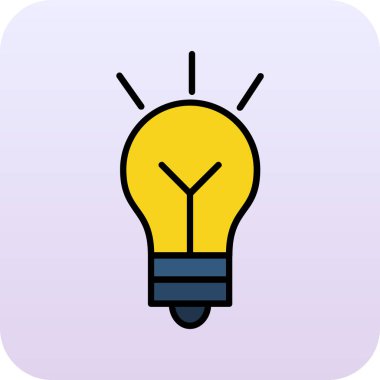 Mor arkaplanda izole edilmiş fikir simgesine sahip ampul. Fikir kavramı. yenilik ve ilham konsepti. Sarı düğme. vektör.