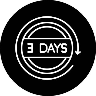 Beyaz arkaplanda siyah çemberde 3 gün ikon var. hafta simgesi.