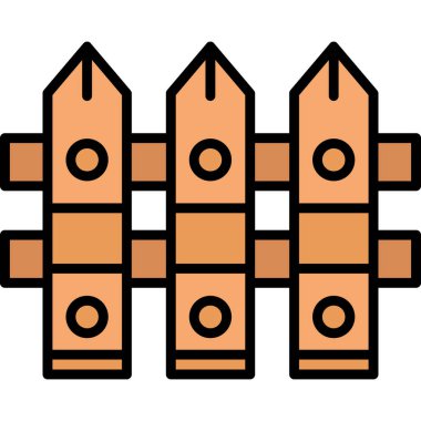 Ahşap çit simgesi renk dış hat vektörü