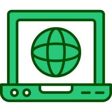 Küresel küre simgesine sahip bir laptop. vektör grafiği