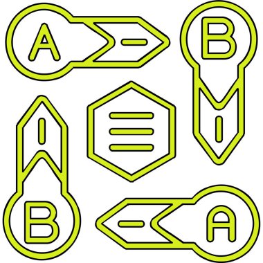 B & b sembollü üç renk altıgen seti, beyaz arkaplanda izole edilmiş