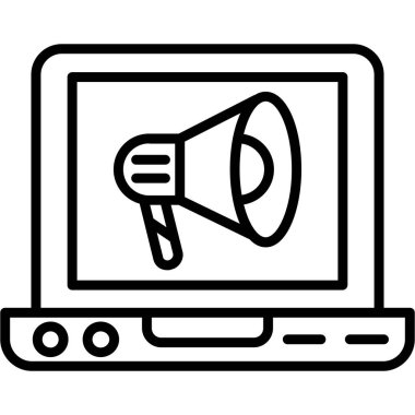 Megafon simgesine sahip bilgisayar, özet biçimi