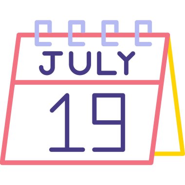 19 Temmuz 'da. Beyaz takvimde tarih ve tarih olan düz takvim. Ayın ve takvimin arkaplanı.