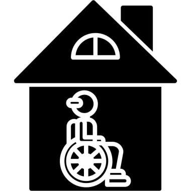 Tekerlekli sandalye ikonlu ev. vektör tasarımı