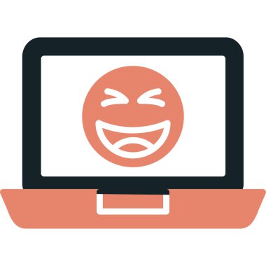 Gülümseme simgesi olan mutlu bir bilgisayar. düz dizayn. Vektör çizimi. simge simgesi