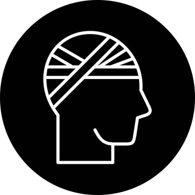 Beyin vektör simgesi. Bu yuvarlak düz sembol beyaz arkaplanda siyah ve gri renklerle çizilir.