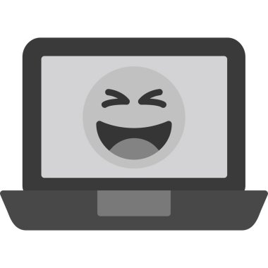 Mutlu yüz simgesi ile izole edilmiş bir dizüstü bilgisayar