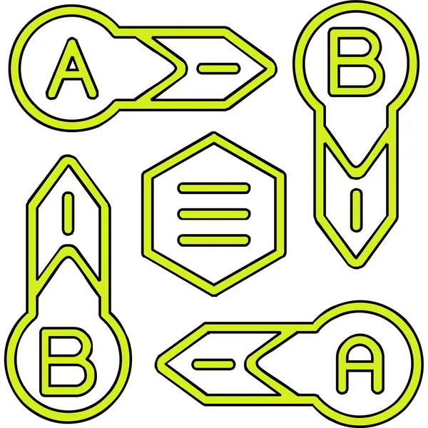 B & b sembollü üç renk altıgen seti, beyaz arkaplanda izole edilmiş