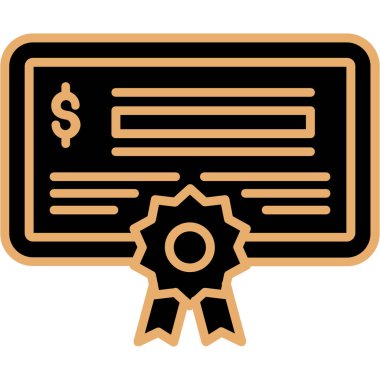 Diploma ikonu. Kabartma biçimi düz simge sembolü, sarı renk, beyaz arkaplan.