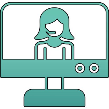 Kadın ofis çalışanı vektör çizimine sahip bilgisayar masaüstü