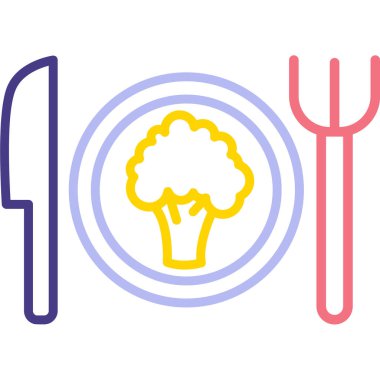 Beyaz arkaplanda izole edilmiş kaşık çizgisi simgesi olan renk çatalı. Yemek pişirme aleti. Yemek yapma işareti. Değişken rastgele dinamik şekiller. vektör illüstrasyonu