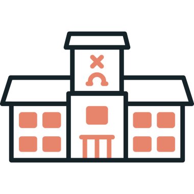 Hastane binası düz biçim simgesi, vektör illüstrasyonu