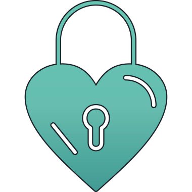 Asma kilit ikonlu kalp. Web için kalp vektör simgesi olan aşk kilidinin çizgi film çizimi