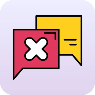 Renk arkaplanında x çapraz simgesi olan ana hatlı konuşma balonu dolduruldu. Tıbbi işaret. Tıbbi ve sağlık sembolü. Tıbbi rapor. vektör.