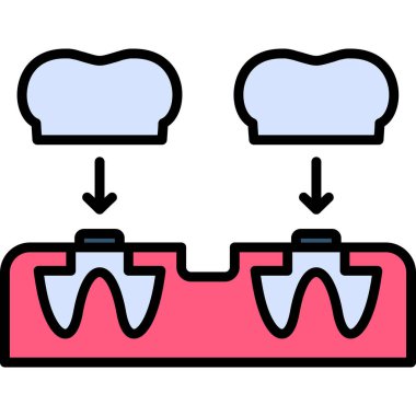 Diş ikonu renk ana hatları vektörü