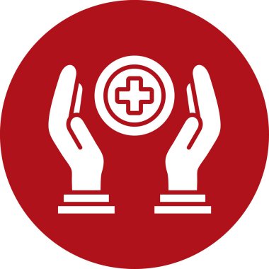 Tıbbi bakım elleri vektör ikonu. biçim düz daire içine alınmış sembol, kırmızı renk, yuvarlak açılar, beyaz arkaplan