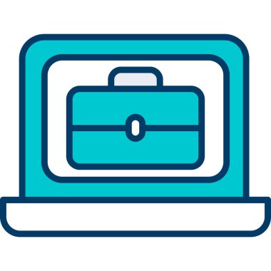 Bavul ikonlu laptop. Web için bavul vektör simgelerinin özet çizimi