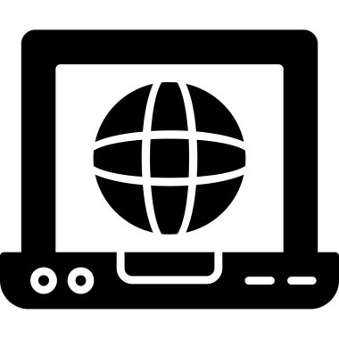 küresel bilgisayar simgesi. Beyaz arkaplanda izole edilmiş web tasarımı için genel bilgisayar vektör simgesi