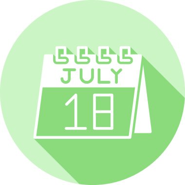 Bir günlük takvimde 18 Temmuz tarihi. Basit takvim simgesi, 8 Temmuz tarihi ve Temmuz tarihi. Takvim. vektör