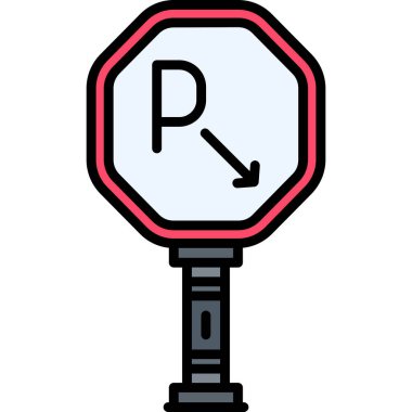 Yol işareti simgesi. Taslak yol uyarı vektör rengi düz izole