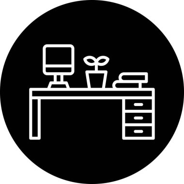 Bilgisayar, masa, ofis vektör illüstrasyon simgesi