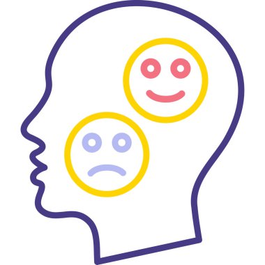 Gülümseyen bir insan kafası ve gülümseyen mor bir iz..