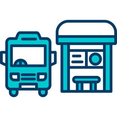 Otobüs yolu simgesi yumuşak mavi arkaplanda izole edilmiş modaya uygun tasarım tarzında. seyahat sembolü.