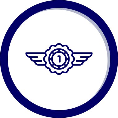 Kanatları ve direksiyonu olan mavi yuvarlak damga.