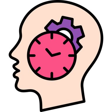 Saat simgesi ve illüstrasyonlu insan beyni