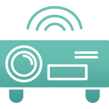 radyo vektör simgesi. biçim çift renkli düz yuvarlak cyan ve mavi sembol, pürüzsüz mavi açılar, beyaz arkaplan.