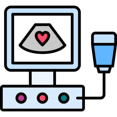 Kalp simgesi, vektör illüstrasyonlu bilgisayar monitörü