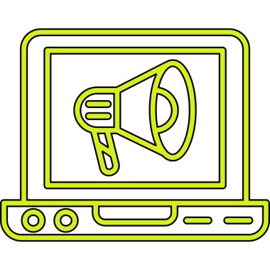 Hoparlör ikonlu bilgisayar monitörü. beyaz arkaplanda izole edilmiş web tasarımı için dizüstü bilgisayar vektör simgesi ile ana hatlı bilgisayar monitörü