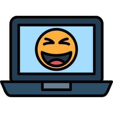Ekranda gülen yüzlü dizüstü bilgisayar emojileri