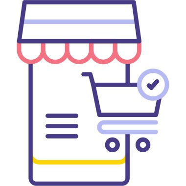 İşaretleme simgesi ve vektör illüstrasyonlu alışveriş arabası