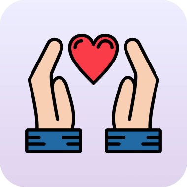 Kalp ikonlu el. kalp vektör simgesi rengi izole edilmiş ana hatlı eller