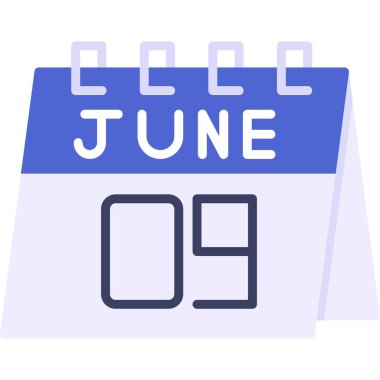 8 Haziran. Takvim simgesi takvim simgesi. Düz stil. tarih ve beyaz.. mavi ve beyaz stili. vektör arkaplanı