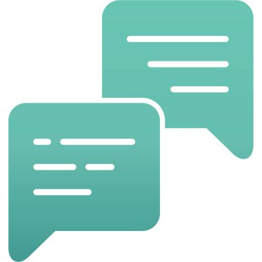 Baloncuklar sohbet simgesi. Vektör illüstrasyon biçimi, beyaz zemin üzerinde mavi renk bulunan düz ikonik semboldür. Web ve yazılım arayüzleri için dizayn edildi.