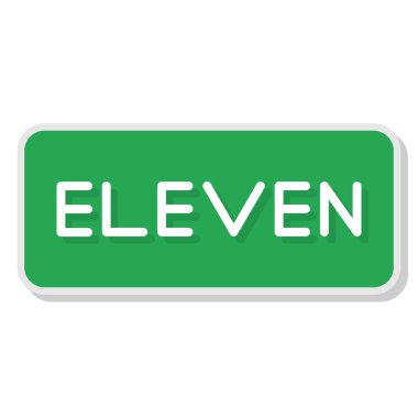 Beyaz arkaplanda yeşil düğmeye basılı 7. Sözcük, vektör illüstrasyonu