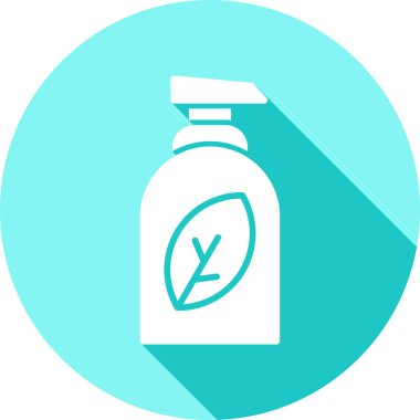 Beyaz zemin üzerinde sıvı sabun ikonu olan mavi çizgi şişesi. vektör illüstrasyonu