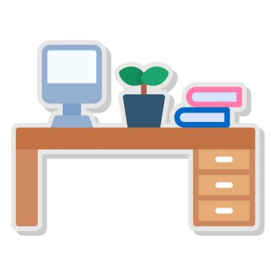 Bilgisayarlı ve kitaplı ofis masası