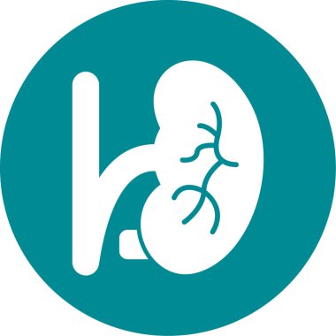 Böbrek taşıyıcı ikonu. biçim çift renkli düz yuvarlak sembol, mavi ve gri renkler, yuvarlak açılar, beyaz arkaplan.