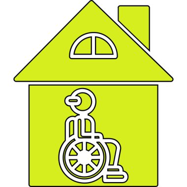 Tekerlekli sandalye simgesi olan ev, vektör