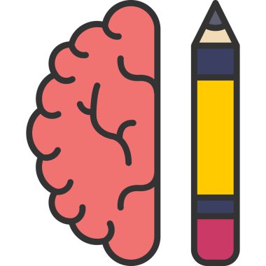 Kalem simgesi olan beyin, vektör illüstrasyonu