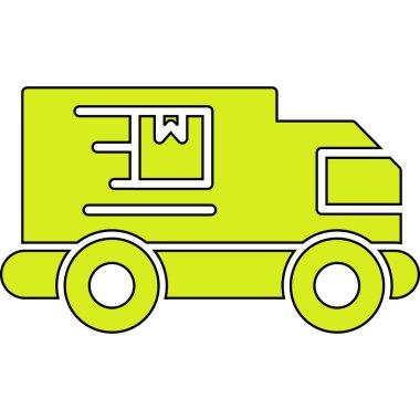 Beyaz arkaplan vektöründe karavan simgesine sahip yeşil kamyon.