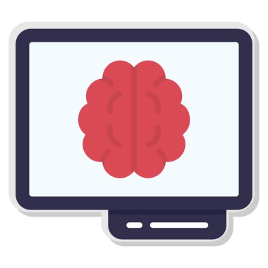 Dizüstü bilgisayar ikonunun içindeki beyin. Teknoloji ve bilim teması. Renkli tasarım. vektör illüstrasyonu