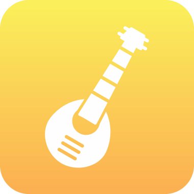 Gitar işareti. Vektör. Düz simge sarı üzerine izole edilmiş beyaz kare yuvarlak kare, beyaz arkaplan. vektör illüstrasyonu.