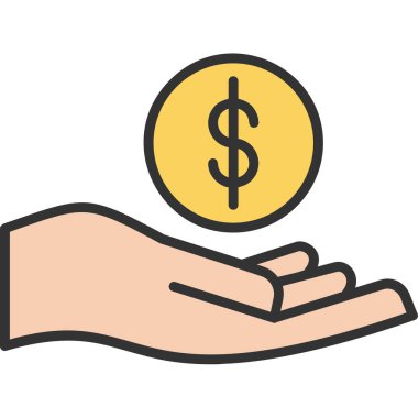 Dolar sikkesi el simgesinde. Dolar cinsinden para el vektör simgesi rengi düz izole